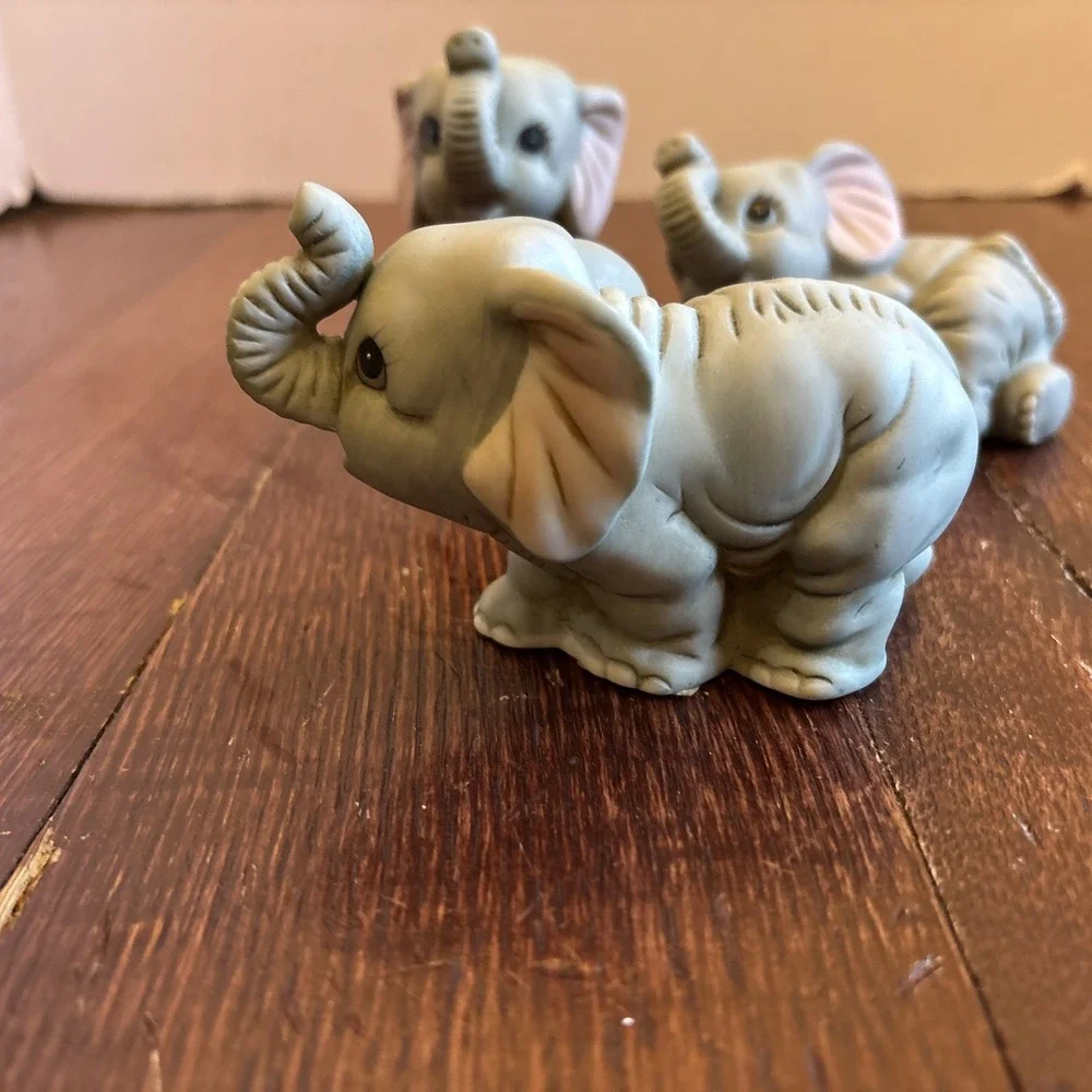 Vintage Homco Set of 3 Baby Elephant Collectible Figurines #1400 Gray Stickers